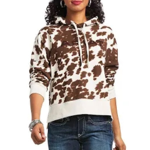 Ariat Tops - Ariat Women's Real Pony Printed Hooded Brown/White Cropped Size Small
